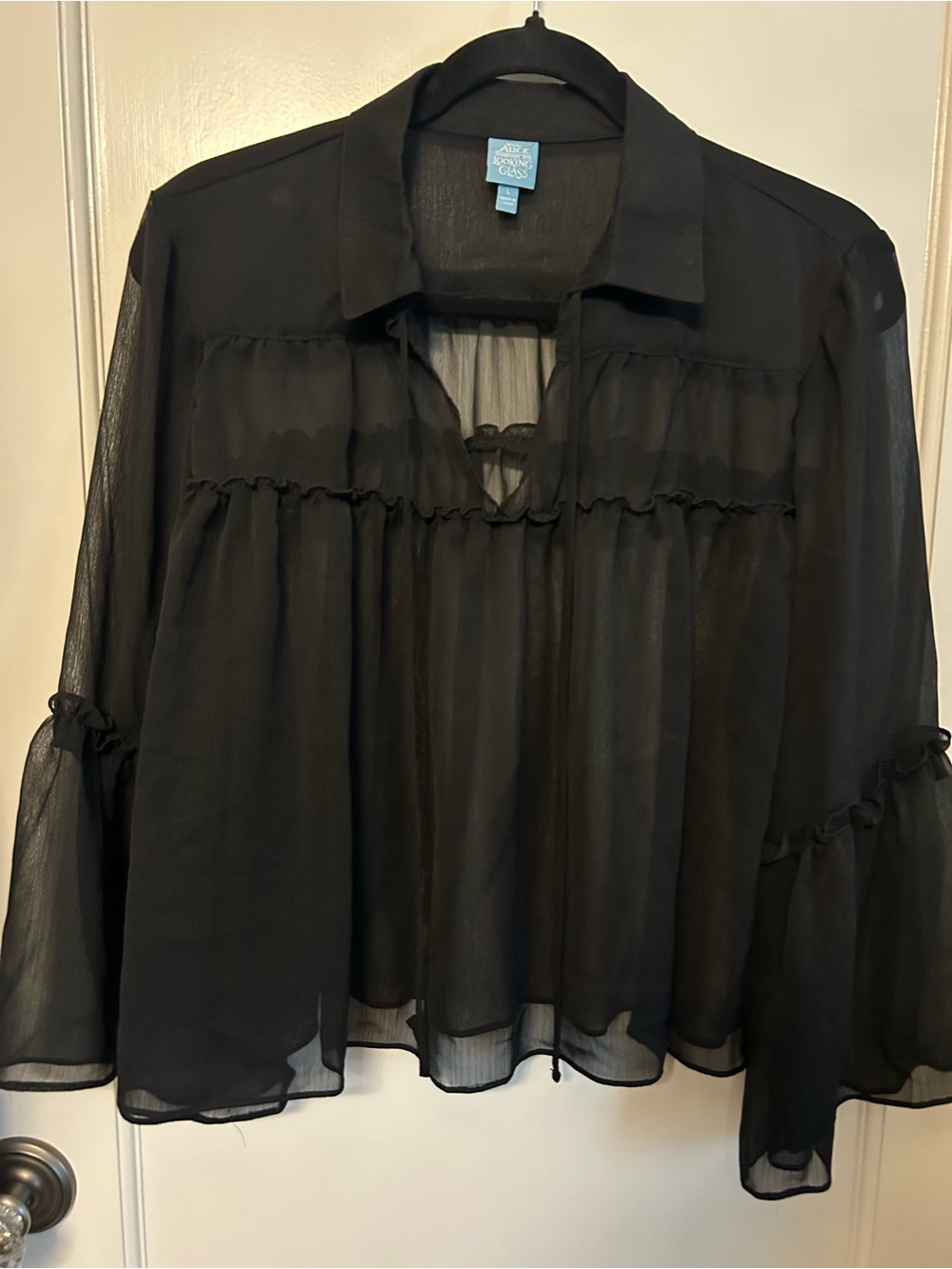 DISNEY Large Alice Through The Looking Glass Black Sheer Ruffle-Detail Blouse